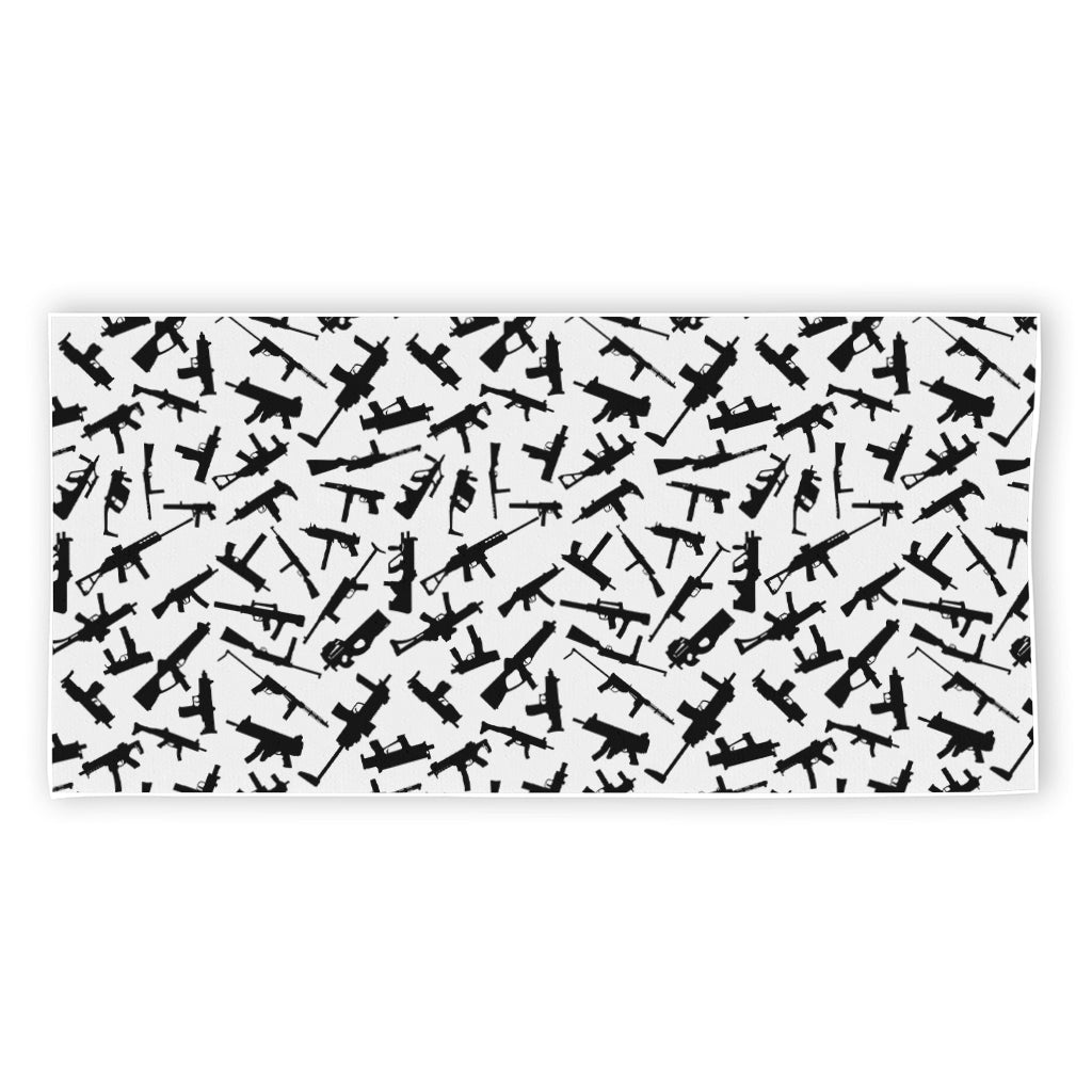 Black And White Guns Pattern Print Beach Towel