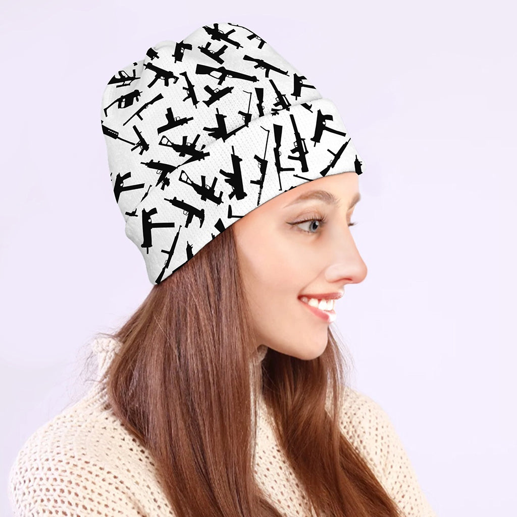 Black And White Guns Pattern Print Beanie