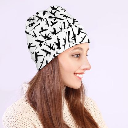 Black And White Guns Pattern Print Beanie