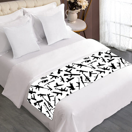 Black And White Guns Pattern Print Bed Runner