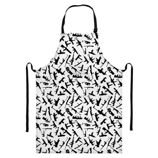 Black And White Guns Pattern Print Bib Apron With Pocket