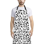 Black And White Guns Pattern Print Bib Apron With Pocket