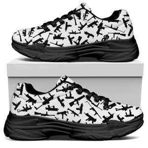 Black And White Guns Pattern Print Black Chunky Shoes