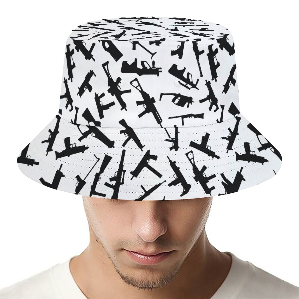 Black And White Guns Pattern Print Bucket Hat