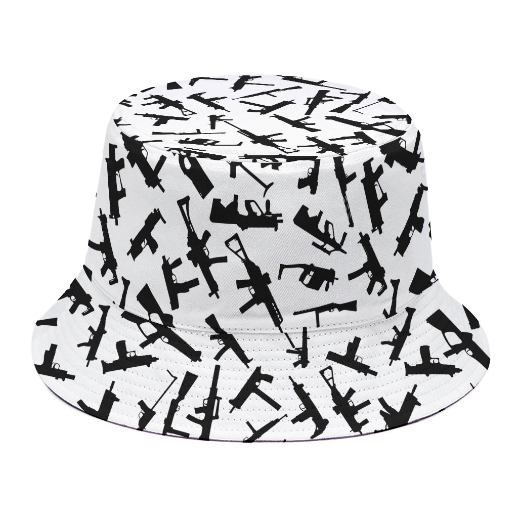 Black And White Guns Pattern Print Bucket Hat