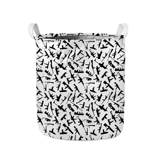 Black And White Guns Pattern Print Collapsible Laundry Basket