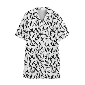 Black And White Guns Pattern Print Cotton Hawaiian Shirt