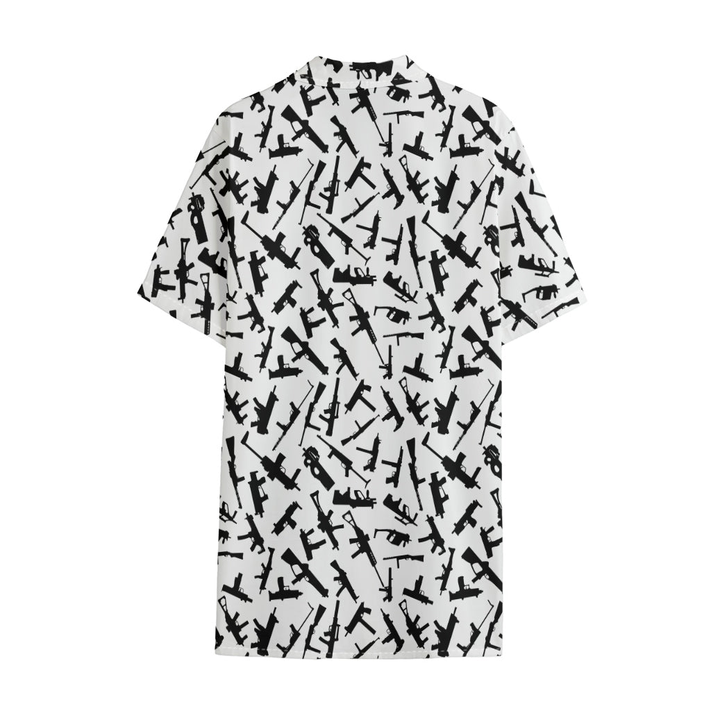 Black And White Guns Pattern Print Cotton Hawaiian Shirt