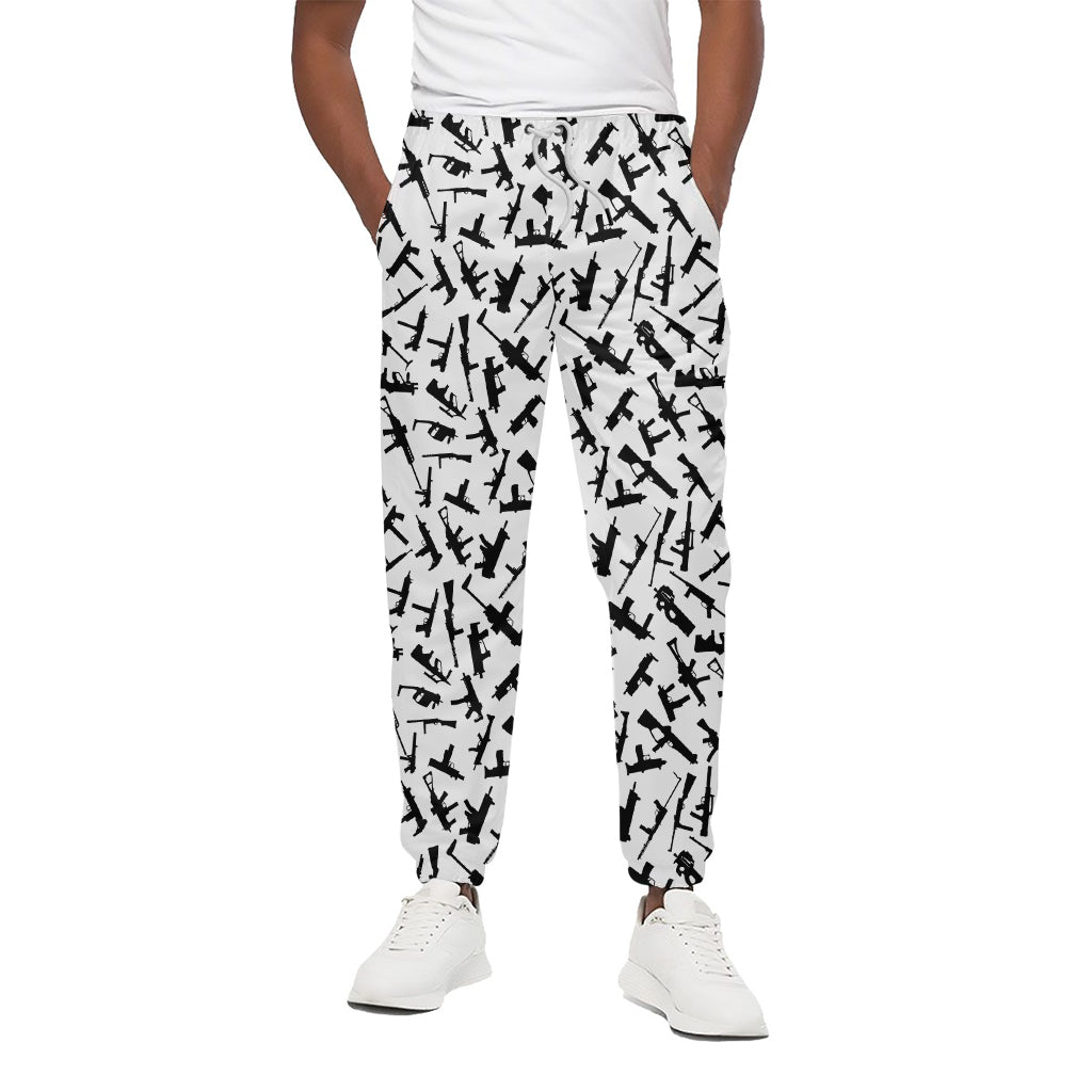 Black And White Guns Pattern Print Cotton Pants