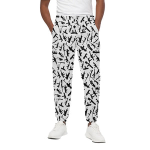 Black And White Guns Pattern Print Cotton Pants