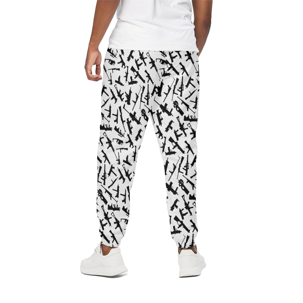 Black And White Guns Pattern Print Cotton Pants