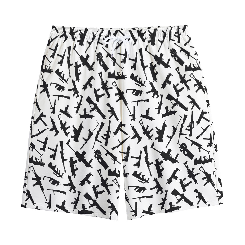 Black And White Guns Pattern Print Cotton Shorts