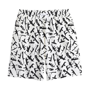 Black And White Guns Pattern Print Cotton Shorts