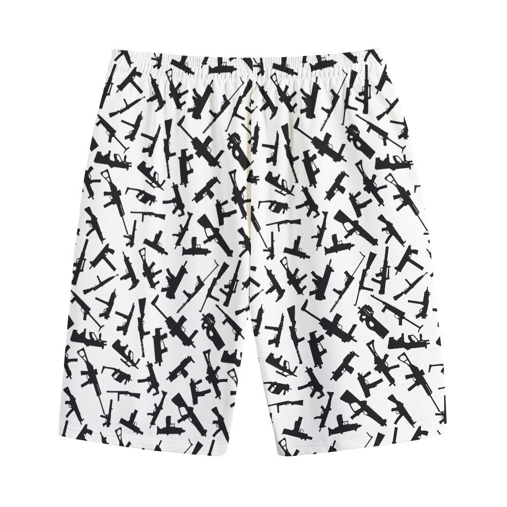 Black And White Guns Pattern Print Cotton Shorts