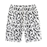 Black And White Guns Pattern Print Cotton Shorts