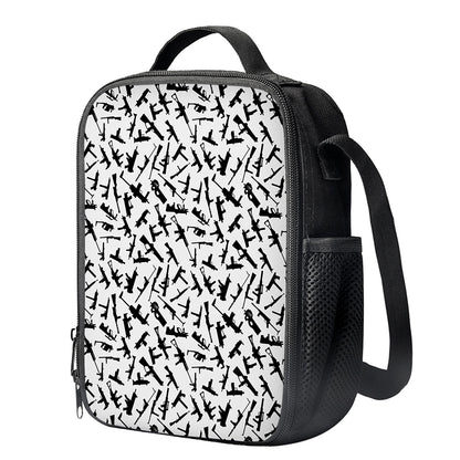 Black And White Guns Pattern Print Crossbody Lunch Bag