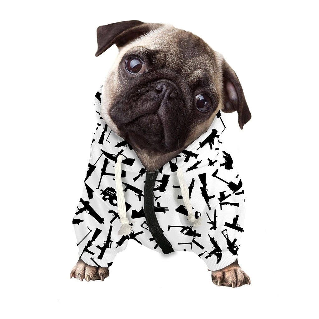 Black And White Guns Pattern Print Dog Zip Up Hoodie