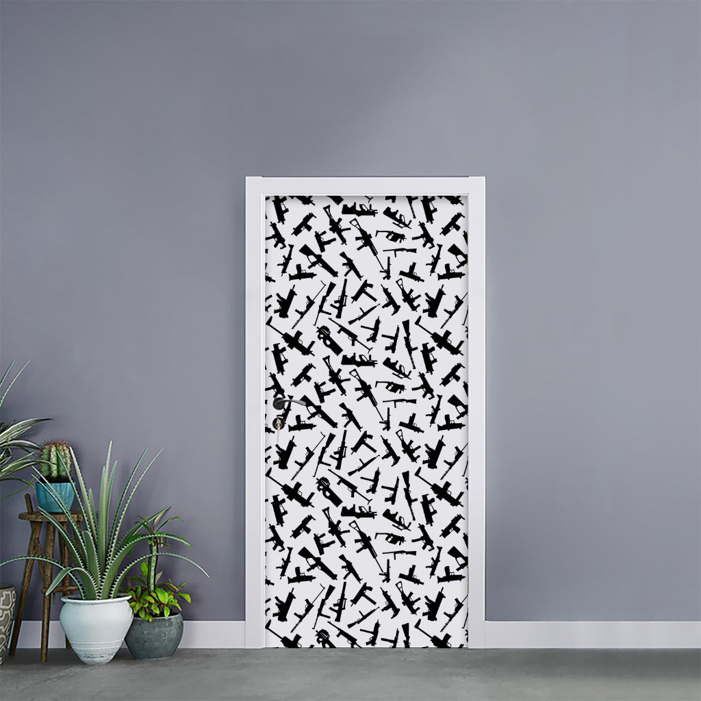 Black And White Guns Pattern Print Door Sticker