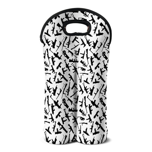 Black And White Guns Pattern Print Double Neoprene Wine Tote