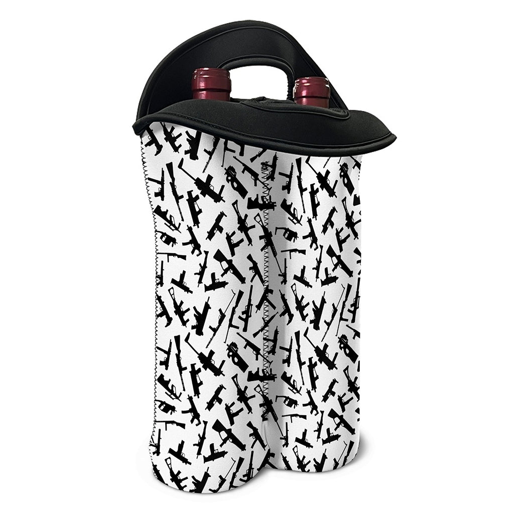 Black And White Guns Pattern Print Double Neoprene Wine Tote