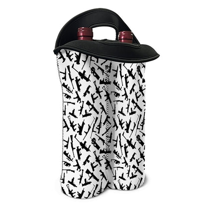 Black And White Guns Pattern Print Double Neoprene Wine Tote
