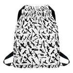 Black And White Guns Pattern Print Drawstring Backpack