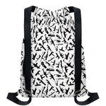 Black And White Guns Pattern Print Drawstring Backpack