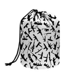 Black And White Guns Pattern Print Drawstring Makeup Bag
