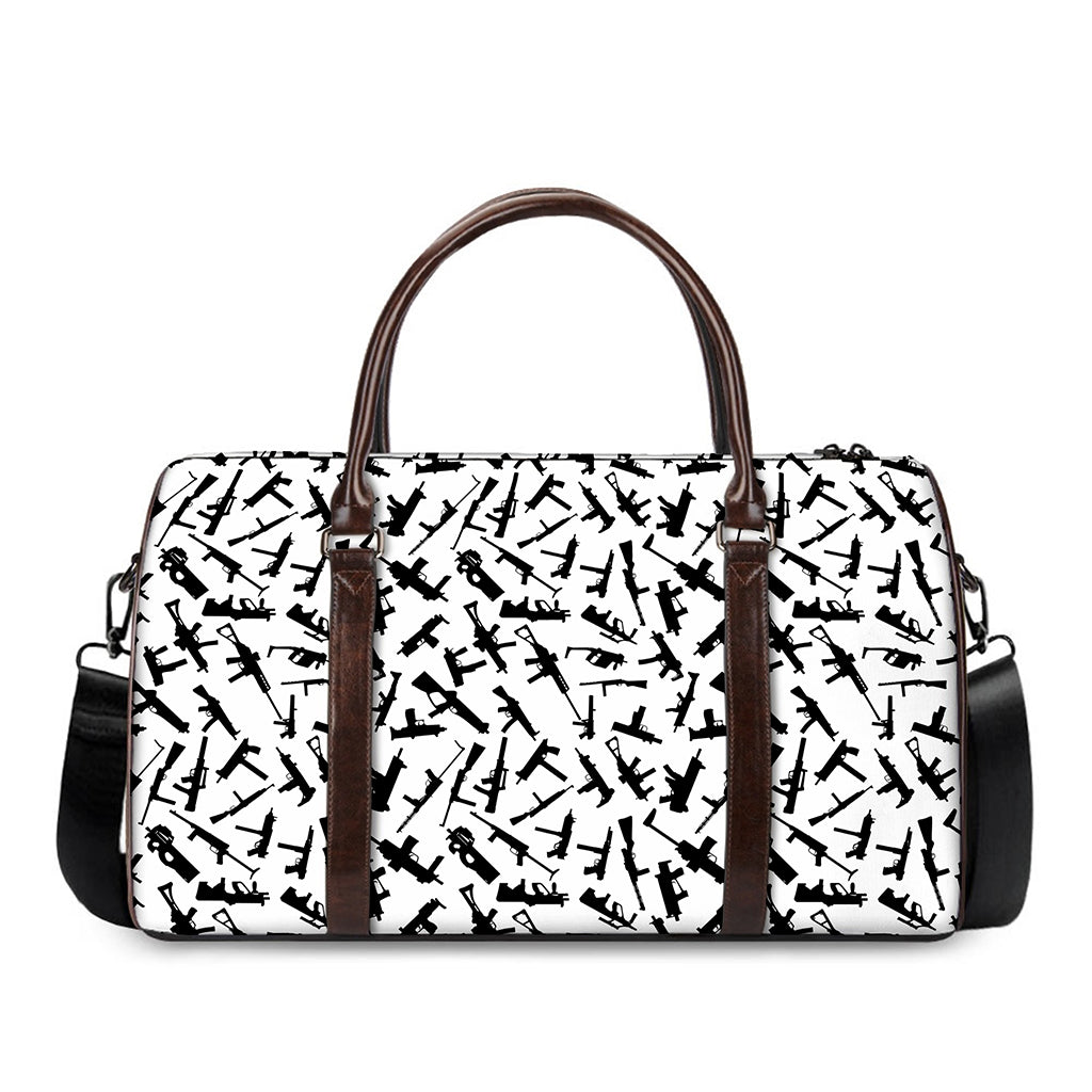 Black And White Guns Pattern Print Duffle Bag