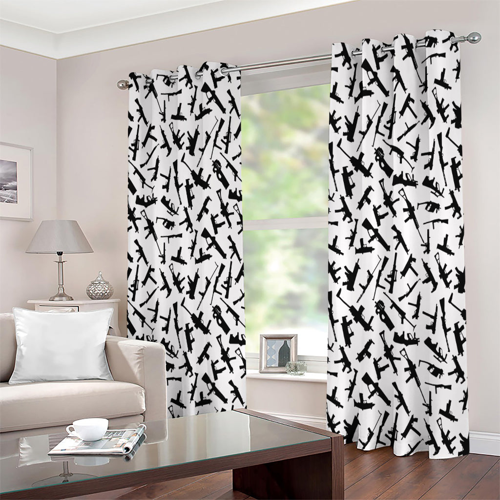 Black And White Guns Pattern Print Extra Wide Grommet Curtains