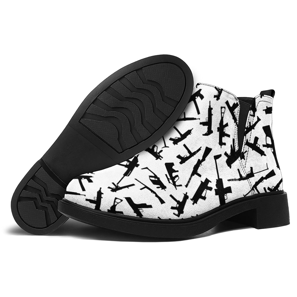 Black And White Guns Pattern Print Flat Ankle Boots