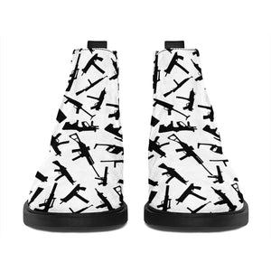 Black And White Guns Pattern Print Flat Ankle Boots