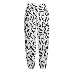 Black And White Guns Pattern Print Fleece Lined Knit Pants