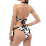 Black And White Guns Pattern Print Halter Scoop Tie Side Bikini