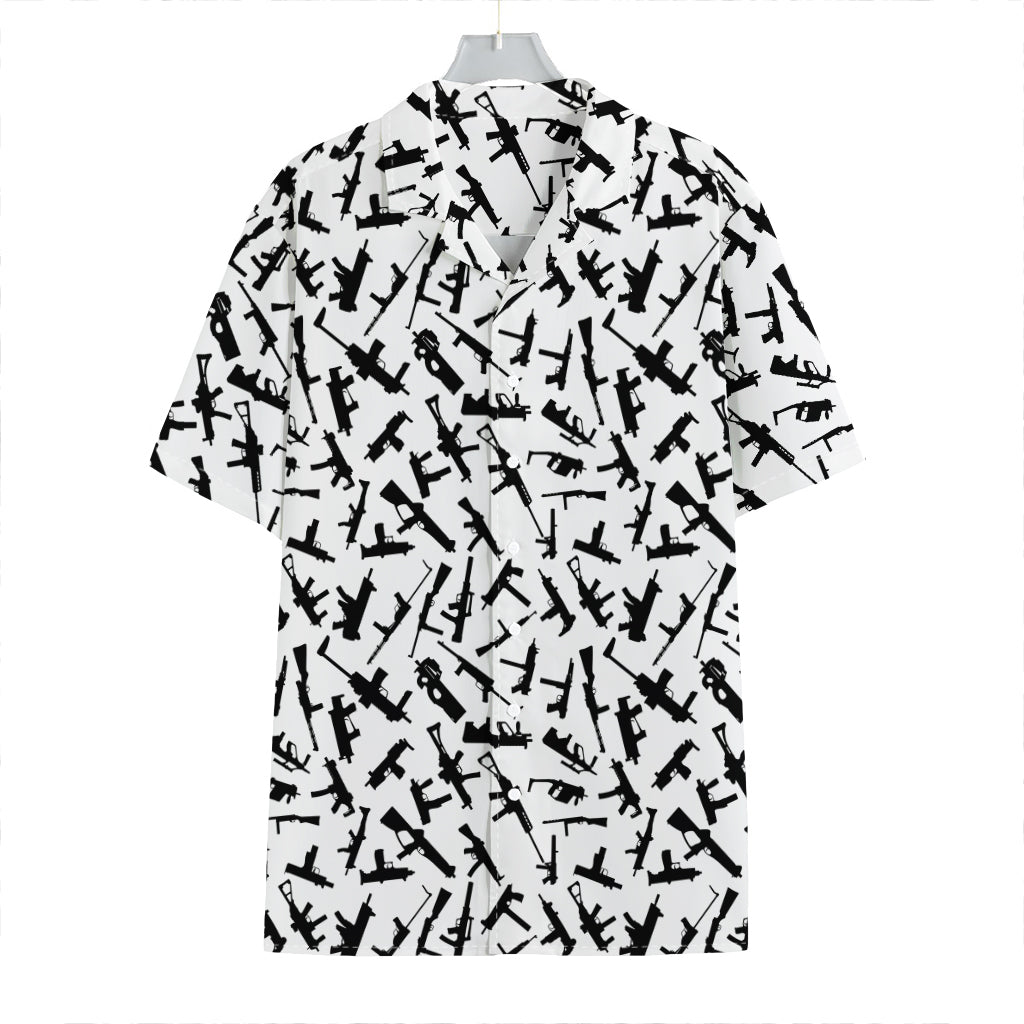 Black And White Guns Pattern Print Hawaiian Shirt