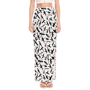 Black And White Guns Pattern Print High Slit Maxi Skirt