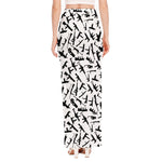 Black And White Guns Pattern Print High Slit Maxi Skirt