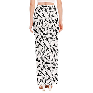 Black And White Guns Pattern Print High Slit Maxi Skirt