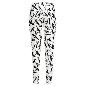 Black And White Guns Pattern Print High-Waisted Pocket Leggings