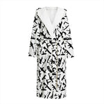 Black And White Guns Pattern Print Hooded Bathrobe