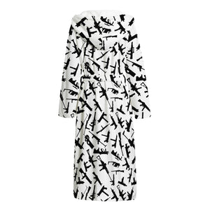 Black And White Guns Pattern Print Hooded Bathrobe