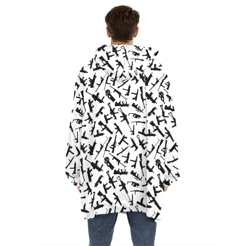 Black And White Guns Pattern Print Hoodie Blanket