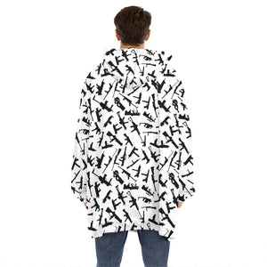 Black And White Guns Pattern Print Hoodie Blanket