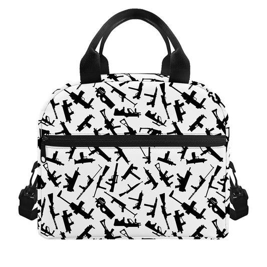 Black And White Guns Pattern Print Insulated Lunch Bag