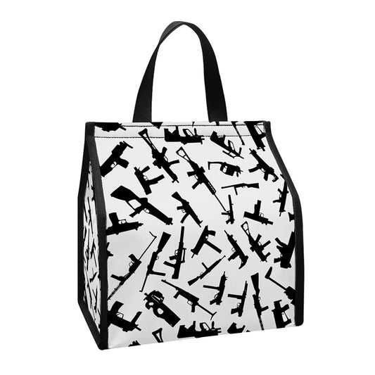 Black And White Guns Pattern Print Insulated Lunch Tote