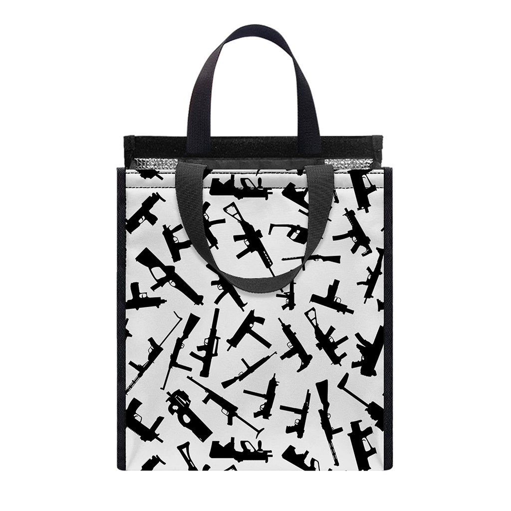 Black And White Guns Pattern Print Insulated Lunch Tote