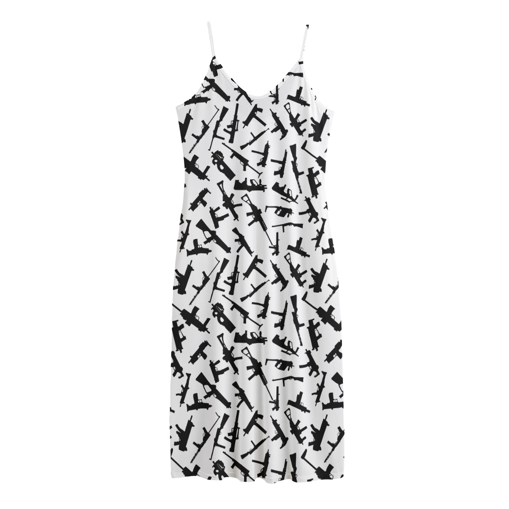 Black And White Guns Pattern Print Jersey Midi Cami Dress