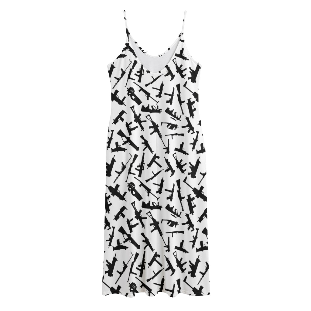 Black And White Guns Pattern Print Jersey Midi Cami Dress