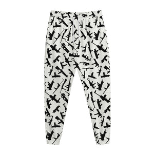 Black And White Guns Pattern Print Jogger Pants