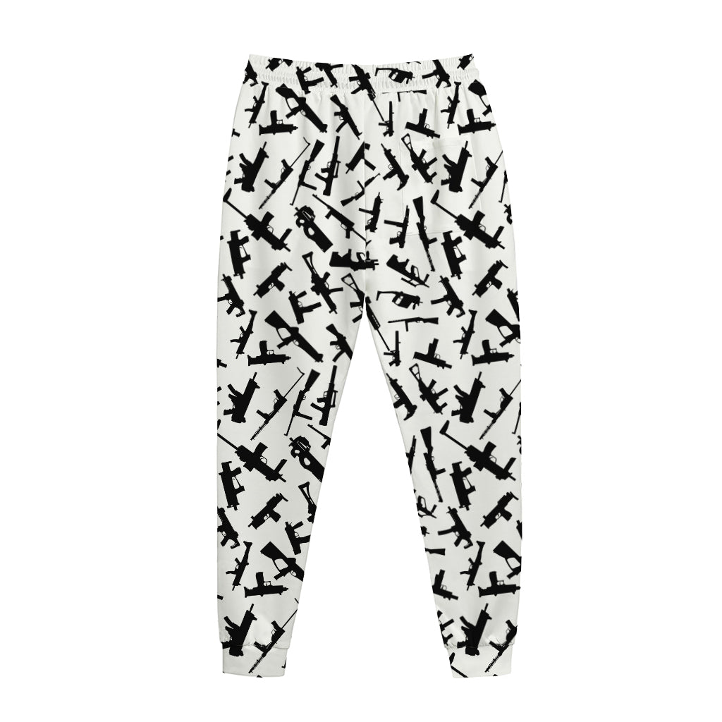 Black And White Guns Pattern Print Jogger Pants